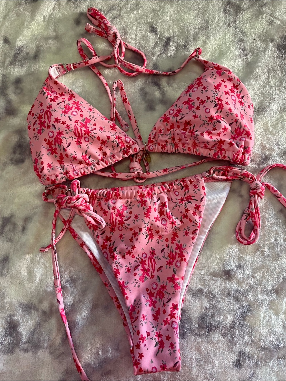 Pink Floral Tie-Side Bikini Set